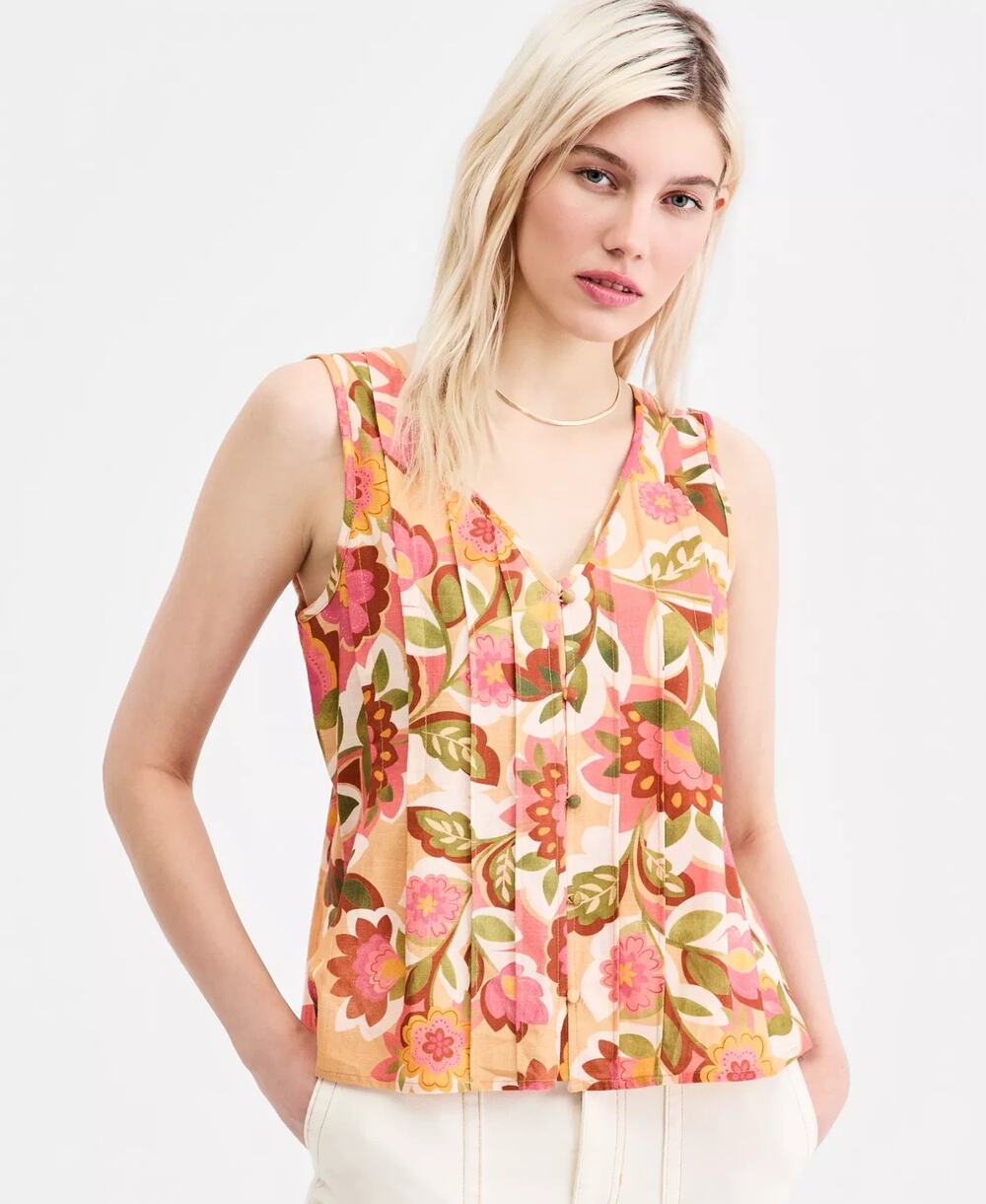 Liverpool Los Angeles Women's Printed V-Neck Sleeveless Top Size PXL 3576